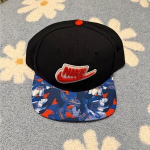 Nike Kids' Black Cap with Blue and Orange Floral Brim